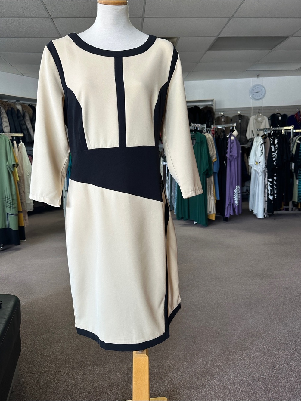 Beige and Black Contrast Midi Dress available size M,L,XL